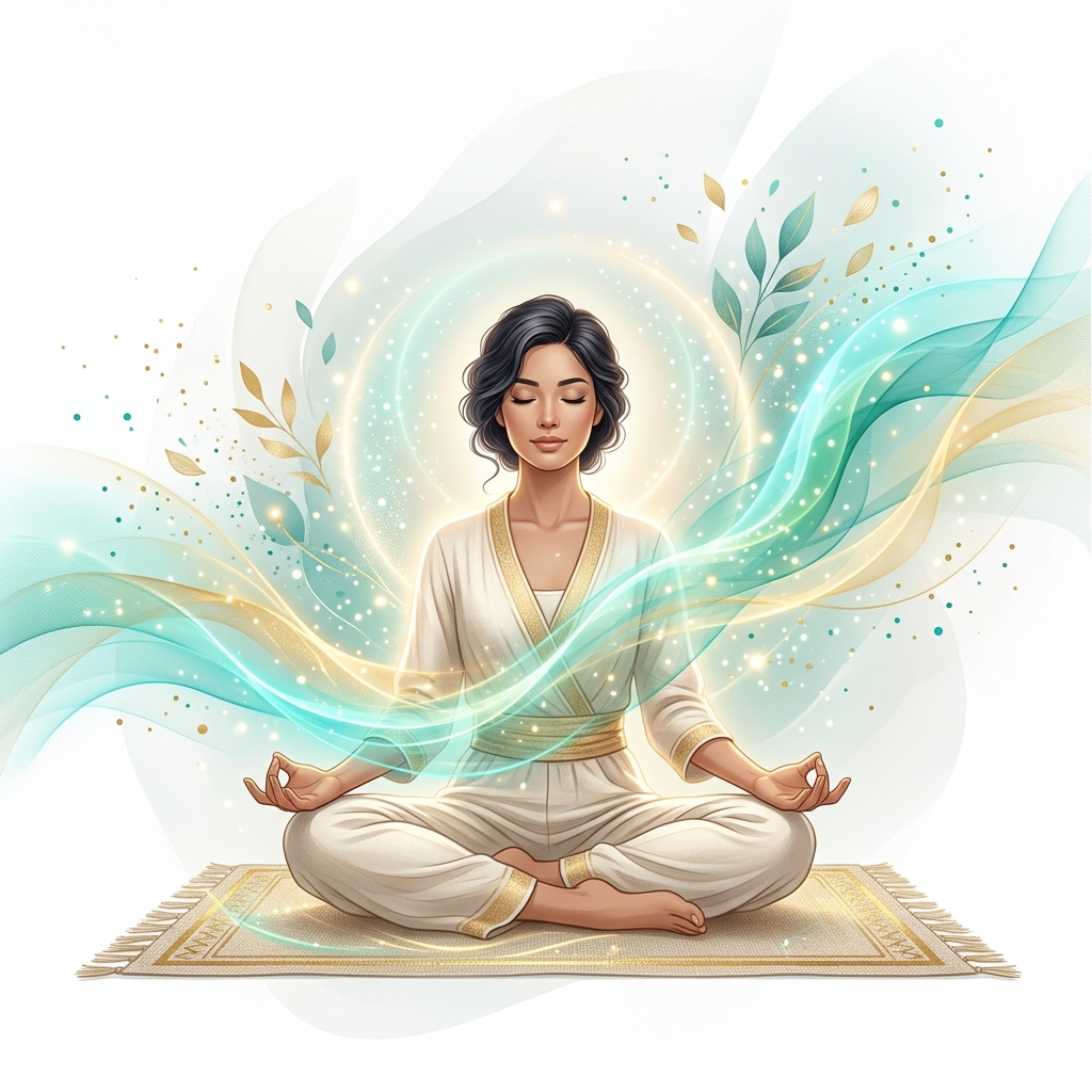 Serene meditation showcasing energy and aura flow